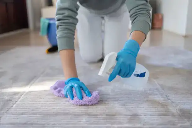 a worker removing stain from carpet in our client house